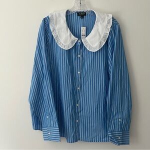3x J. Crew Blue Pinstripe Button‑Down Top with White Peter Pan Collar